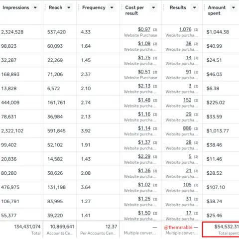 Meta Ads result screenshot