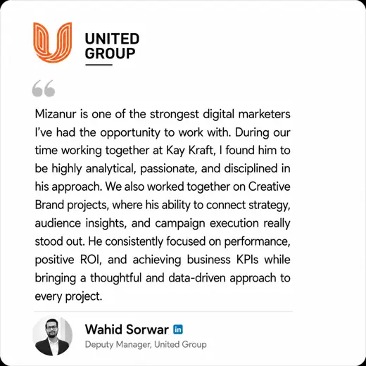 Client review by Wahid Sorwar, Deputy Manager, United Group